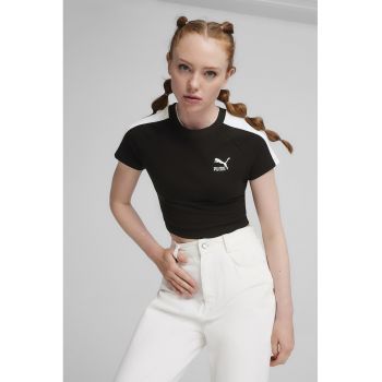 Tricou crop din bumbac cu detaliu logo