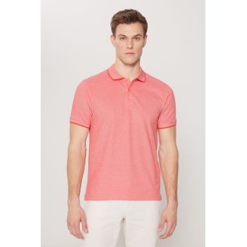 Tricou polo slim fit cu fenta cu nasturi