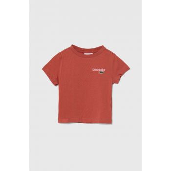 Lacoste tricou de bumbac pentru copii culoarea bordo, cu imprimeu