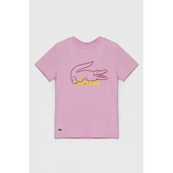 Lacoste tricou de bumbac pentru copii culoarea roz ieftin