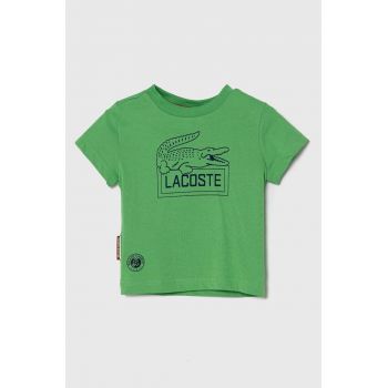 Lacoste tricou de bumbac pentru copii culoarea verde, cu imprimeu ieftin