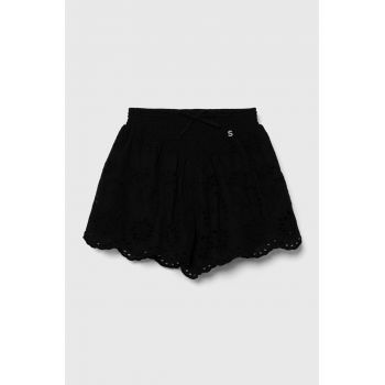 Sisley pantaloni scurți din bumbac pentru copii culoarea negru, neted