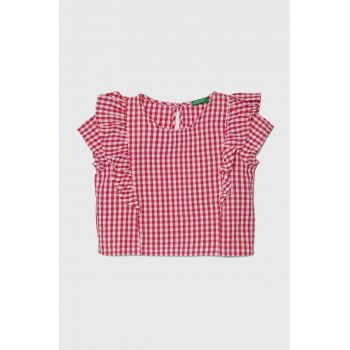 United Colors of Benetton bluza de bumbac pentru copii culoarea rosu, in carouri de firma originala