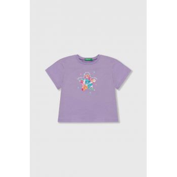 United Colors of Benetton tricou de bumbac pentru copii culoarea violet ieftin