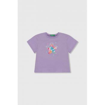 United Colors of Benetton tricou de bumbac pentru copii culoarea violet