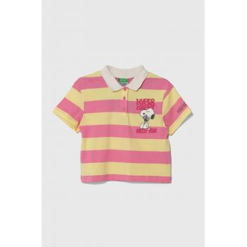United Colors of Benetton tricouri polo din bumbac pentru copii culoarea roz, modelator