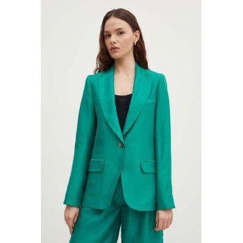 La Petite Française blazer din amestec de in VOYANTE culoarea verde, un singur rand de nasturi, neted