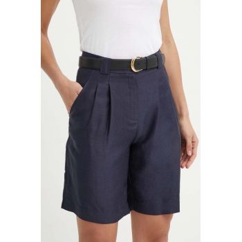 La Petite Française pantaloni scurți din amestec de in SAVOUREUX culoarea albastru marin, neted, high waist