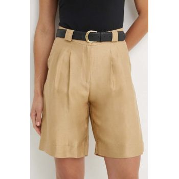 La Petite Française pantaloni scurți din amestec de in SAVOUREUX culoarea bej, neted, high waist