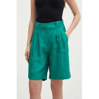 La Petite Française pantaloni scurți din amestec de in SAVOUREUX culoarea verde, neted, high waist