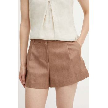 MAX&Co. pantaloni scurti femei, culoarea maro, neted, high waist, 2416141014200
