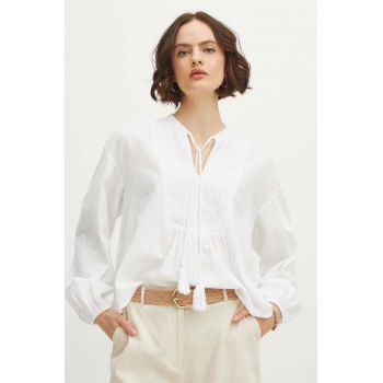 Medicine bluza din bumbac femei, culoarea alb, cu imprimeu