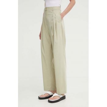 Samsoe Samsoe pantaloni SALUZY femei, culoarea verde, fason chinos, high waist, F24200070