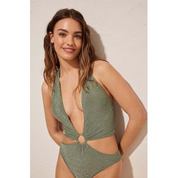 women'secret costum de baie dintr-o bucată SHIMMER culoarea verde, cupa usor rigidizata, 5527113