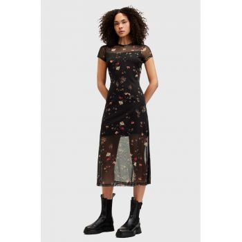 AllSaints rochie HANNA KORA SS culoarea negru, midi, mulata, W164DA