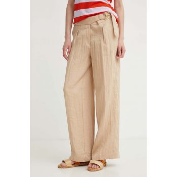 Dkny pantaloni femei, culoarea bej, drept, high waist, P4BKTW66 ieftina