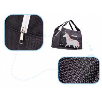 Geanta termoizolanta pentru transport alimente model Black with Unicorn 21 cm