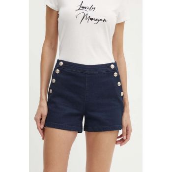 Morgan pantaloni scurti jeans SHIVAL femei, culoarea albastru marin, neted, high waist, SHIVAL