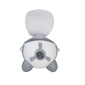 Olita educationala pentru copii Little Mom, cu colac moale din spuma PU, manere laterale, vas colector detasabil, Capac rabatabil cu functie de spatar, picioare antiderapante, dimensiune 43 x 32 x 55 cm, Airplane Grey