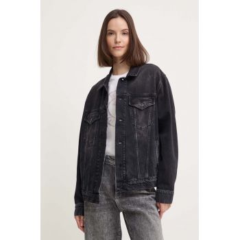 Pepe Jeans geaca jeans BOYFRIEND JACKET femei, culoarea negru, de tranzitie, oversize, PL402390XH7