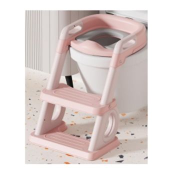 Reductor de toaleta pentru copii, Little Mom, pliabil multifunctional, cu manere si suport de picioare, dimensiune 40.6 x 49.2 x 27.1 cm, Pink