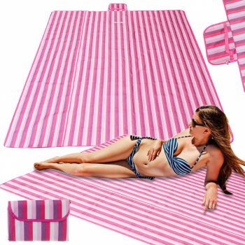 Saltea impermeabila de plaja sau picnic 200 x 200 cm Pink Strips