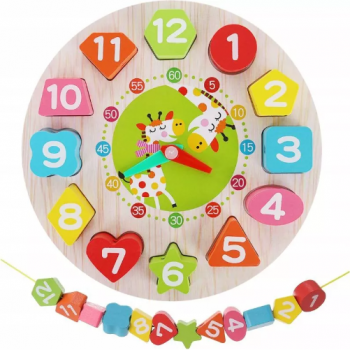 Ceas Educativ Copii Puzzle Lemn Cifre  Engleza  +3 ani Multicolor