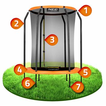 Trambulina de gradina pentru copii Neo-Sport Orange 152cm 5ft, Plasa interioara, Stalpi metalici cu protectie din burete, Intrare cu fermoar si catarama, Covoras impermeabil flexibil