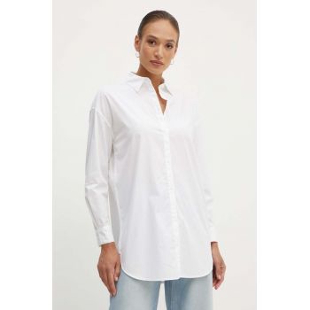 Armani Exchange camasa din bumbac femei, culoarea alb, cu guler clasic, relaxed