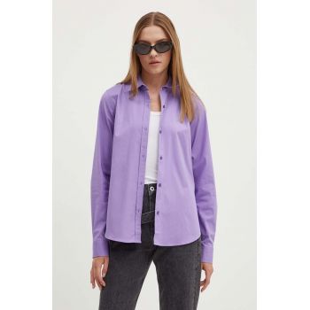 HUGO camasa femei, culoarea violet, cu guler clasic, regular
