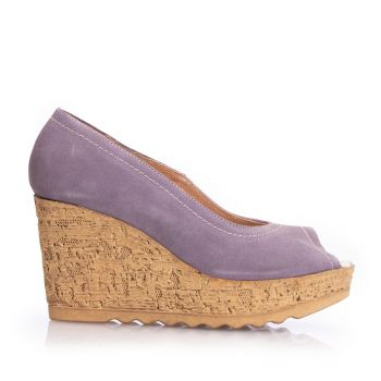 Pantofi dama casual cu platforma din piela naturala - 531-2 mov velur