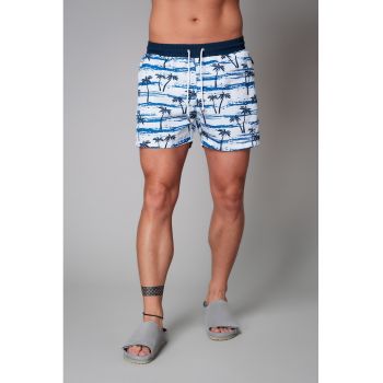 Pantaloni scurti de baie cu snur de ajustare si imprimeu tropical