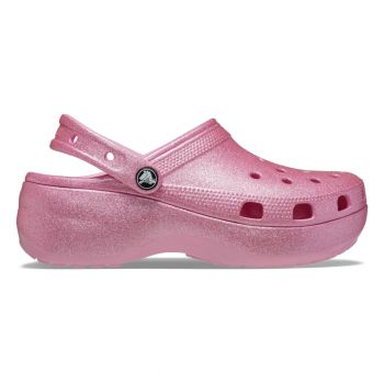 Saboți Crocs Women's Classic Platform Glitter Clog Roz - Pink Tweed ieftini