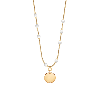 Colier cu perle și un medalion, set placat cu aur, gravabil, Lilou
