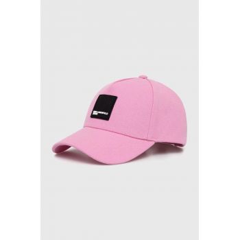 Karl Lagerfeld Jeans șapcă de baseball din bumbac culoarea roz, cu imprimeu