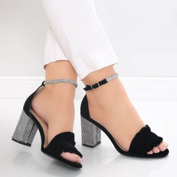 Sandale dama cu toc Negre din Imitatie Catifea Asnol