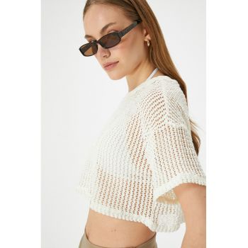 Bluza crop semitransparenta cu maneci cazute