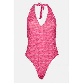 Costum de baie intreg cu decolteu in V si model logo