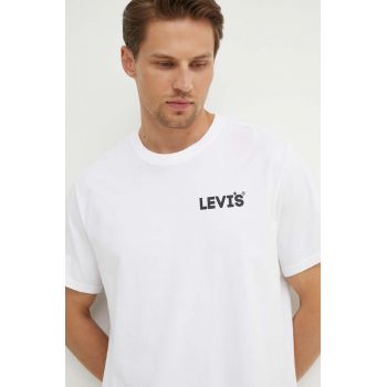 Levi's tricou din bumbac barbati, culoarea alb, cu imprimeu