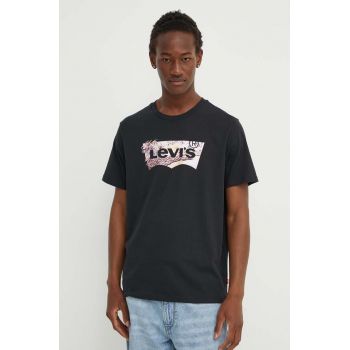 Levi's tricou din bumbac barbati, culoarea negru, cu imprimeu