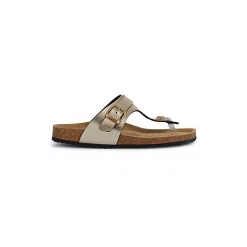Papuci flip-flop din piele ecologica cu catarama