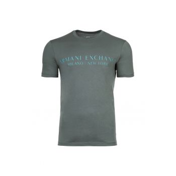 Tricou de bumbac cu decolteu la baza gatului si imprimeu logo