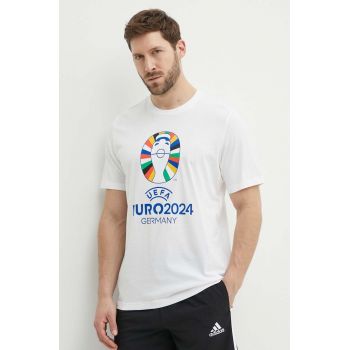adidas Performance tricou Euro 2024 barbati, culoarea bej, cu imprimeu, IT9290