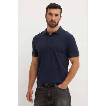 BOSS Orange polo de bumbac culoarea albastru marin, neted, 50507813