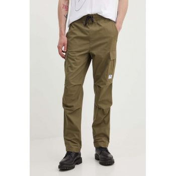 Hugo Blue pantaloni de bumbac culoarea verde, drept