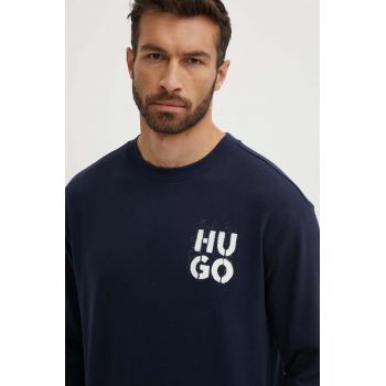 HUGO bluză lounge culoarea albastru marin, cu imprimeu, 50520462