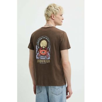 Kaotiko tricou din bumbac culoarea maro, cu imprimeu, AM022-01-G002