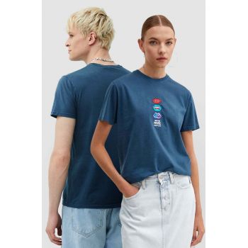 Kaotiko tricou din bumbac culoarea turcoaz, cu imprimeu, AL106-02-G002