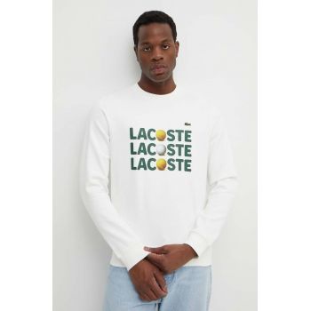 Lacoste hanorac de bumbac barbati, culoarea bej, cu imprimeu