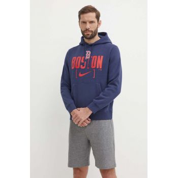 Nike bluza Boston Red Sox barbati, culoarea albastru marin, cu glugă, cu imprimeu